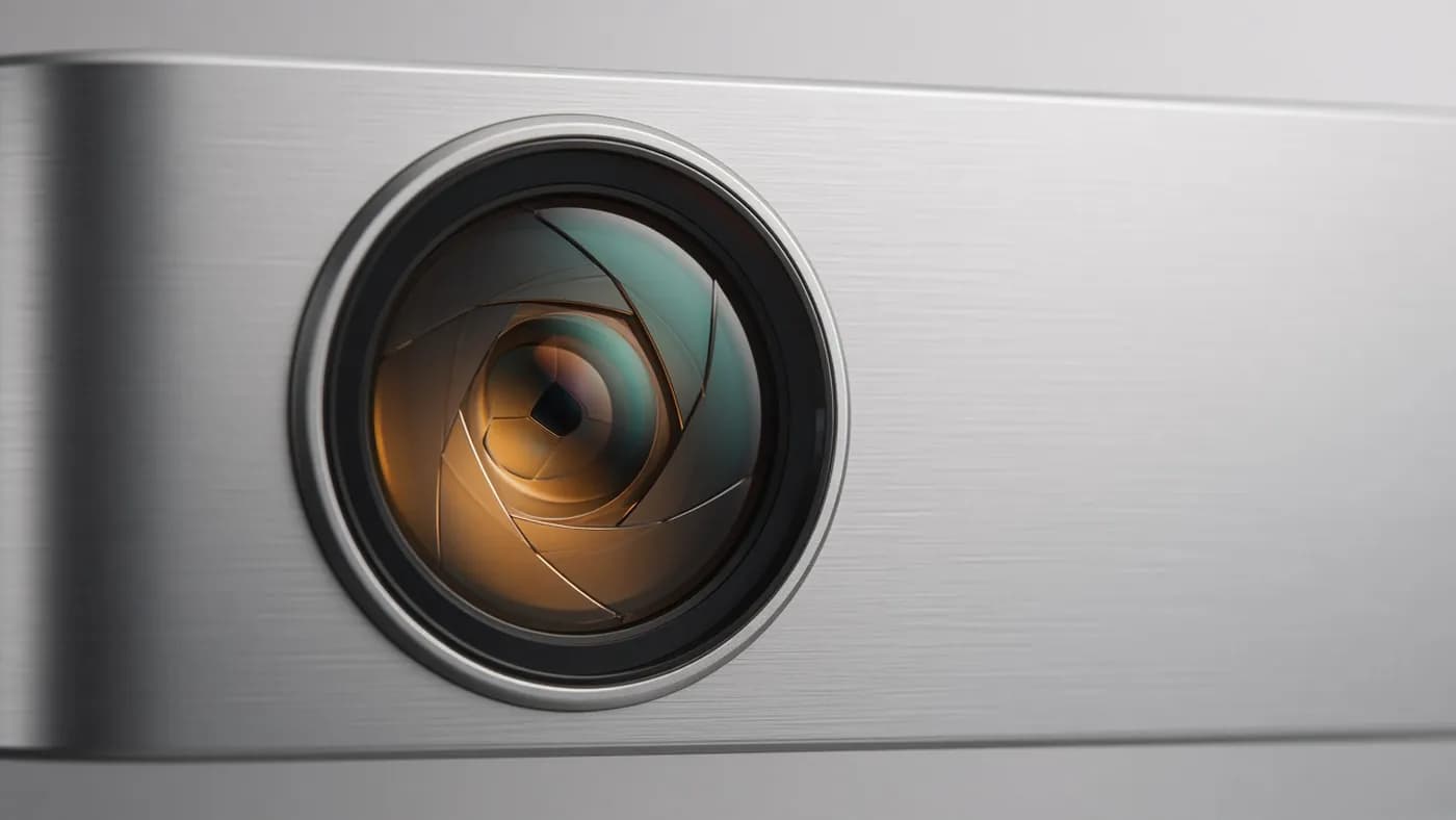 Macro view of a smartphone camera lens showing a six-blade mechanical iris inside the glass