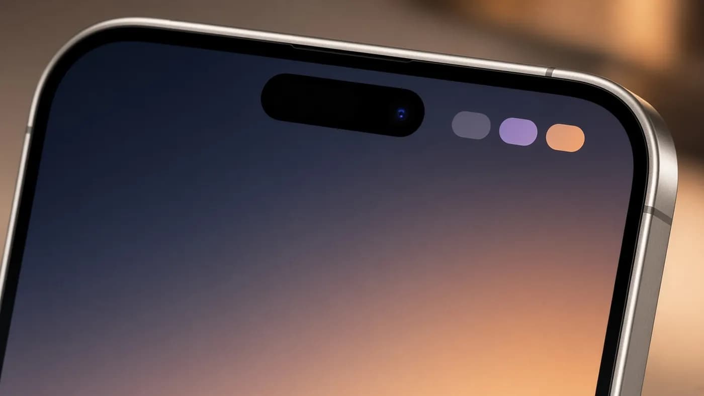 Close-up of the top of a smartphone screen with a small pill-shaped cutout and three small status bubbles