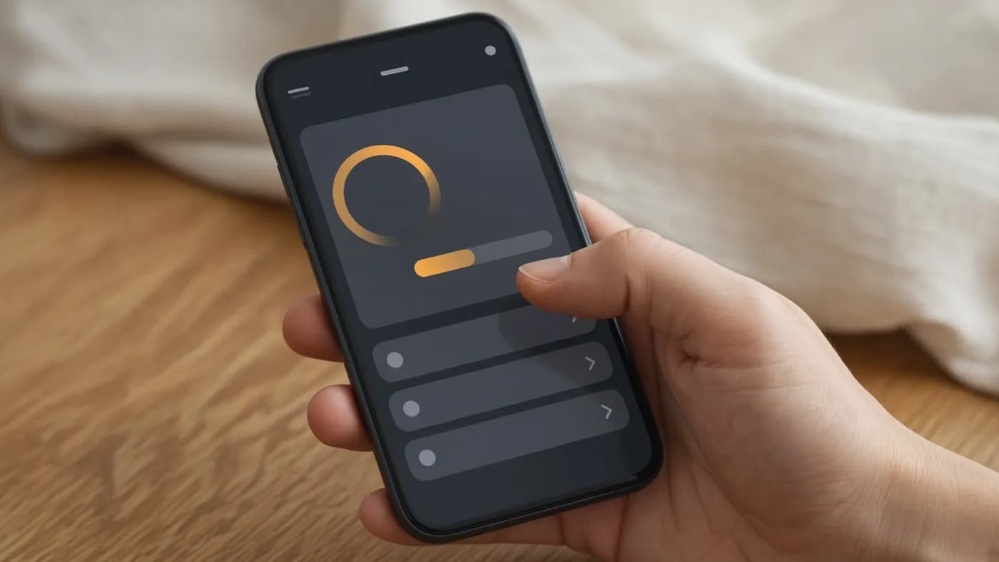 Hand holding a smartphone open to a battery health screen with a capacity ring and progress bar